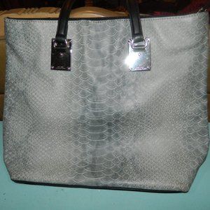 London Fog Gray Faux Snake Print Tote Bag Purse